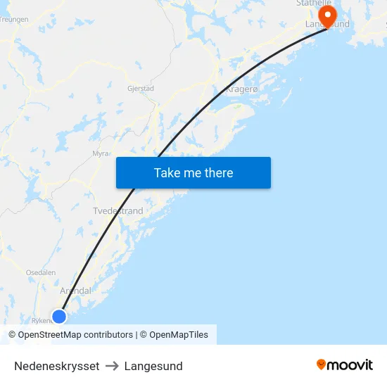 Nedeneskrysset to Langesund map