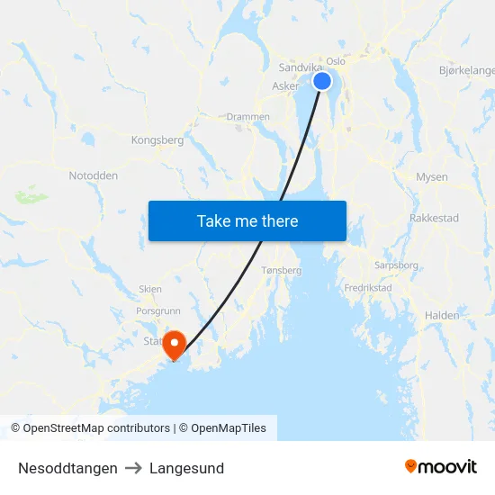 Nesoddtangen to Langesund map