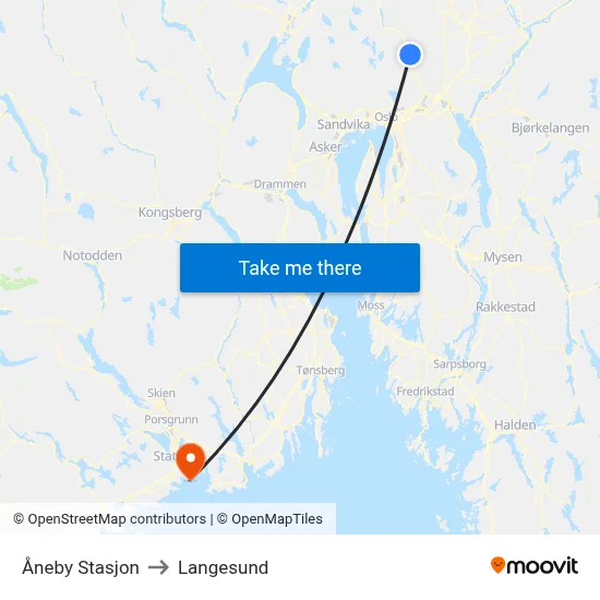 Åneby Stasjon to Langesund map