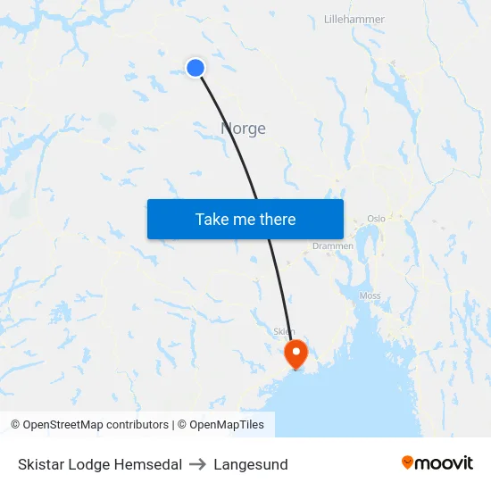 Skistar Lodge Hemsedal to Langesund map