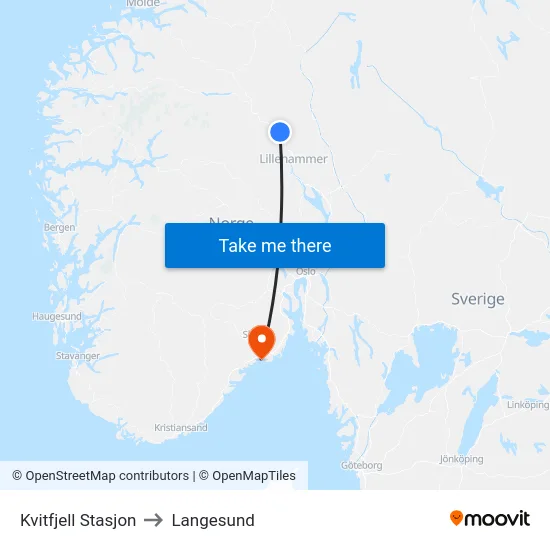 Kvitfjell Stasjon to Langesund map