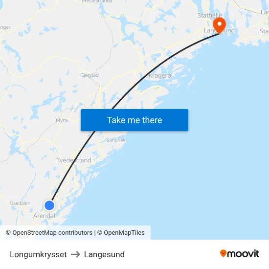 Longumkrysset to Langesund map