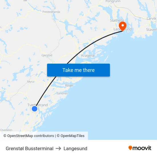 Grenstøl Bussterminal to Langesund map