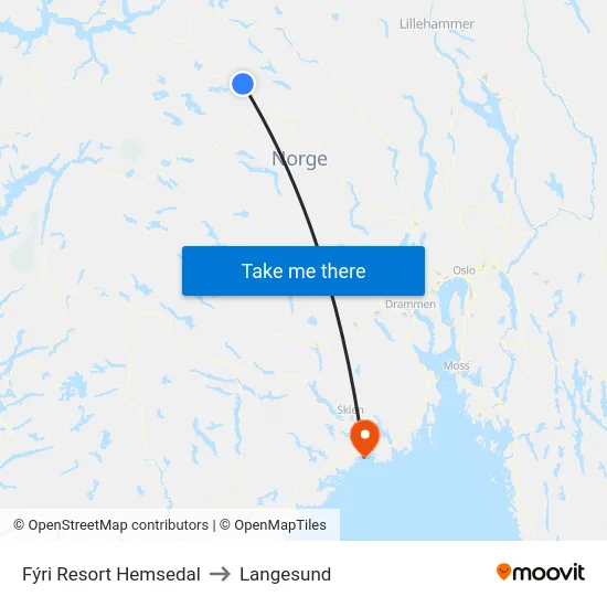 Fýri Resort Hemsedal to Langesund map