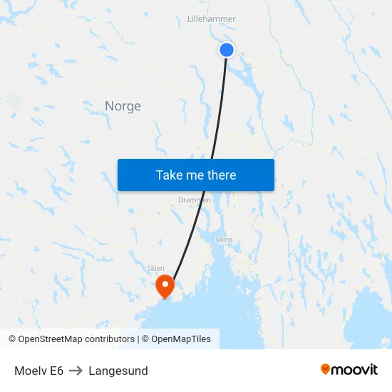 Moelv E6 to Langesund map