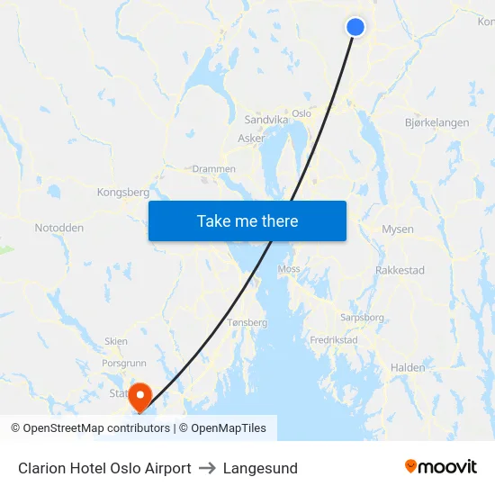 Clarion Hotel Oslo Airport to Langesund map