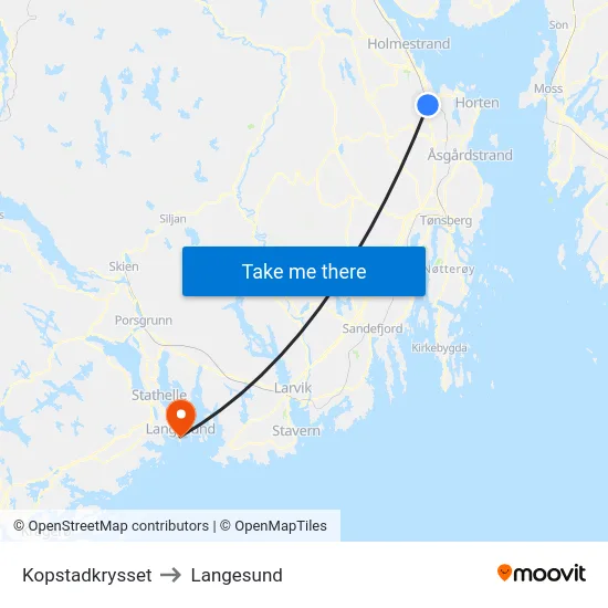 Kopstadkrysset to Langesund map