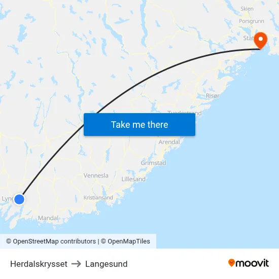 Herdalskrysset to Langesund map