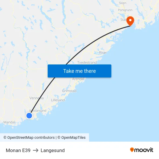 Monan E39 to Langesund map