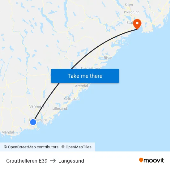 Grauthelleren E39 to Langesund map