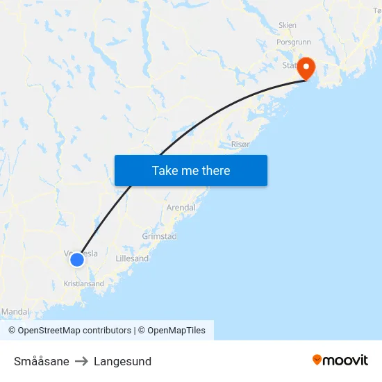 Smååsane to Langesund map