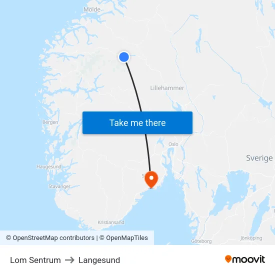 Lom Sentrum to Langesund map