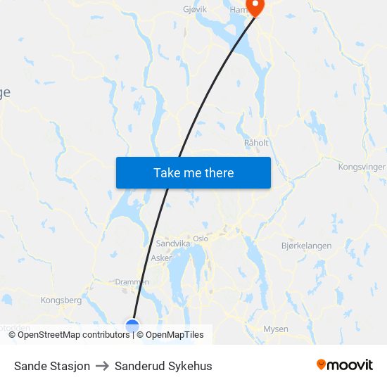 Sande Stasjon to Sanderud Sykehus map