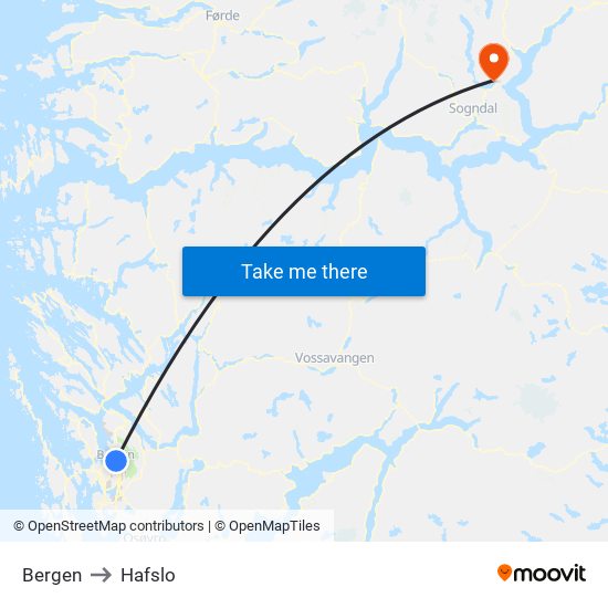 Bergen to Hafslo map