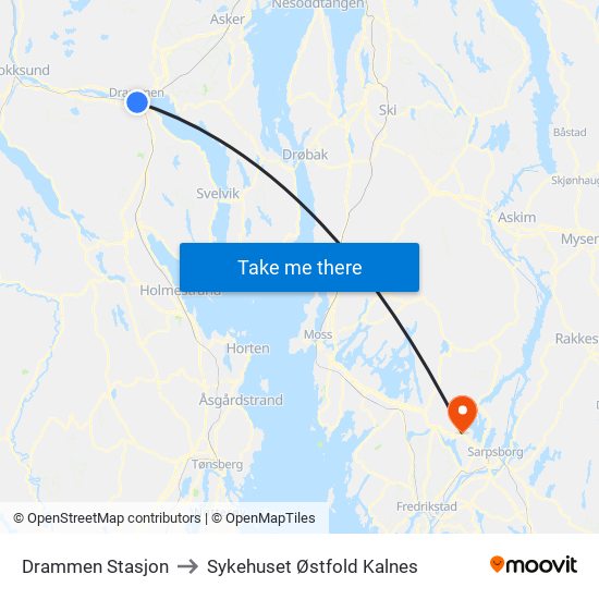 Drammen Stasjon to Sykehuset Østfold Kalnes map