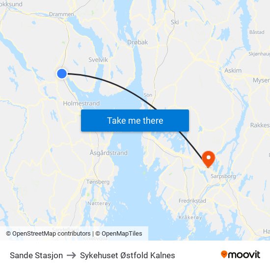 Sande Stasjon to Sykehuset Østfold Kalnes map