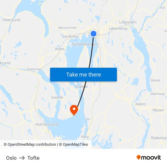 Oslo to Tofte map