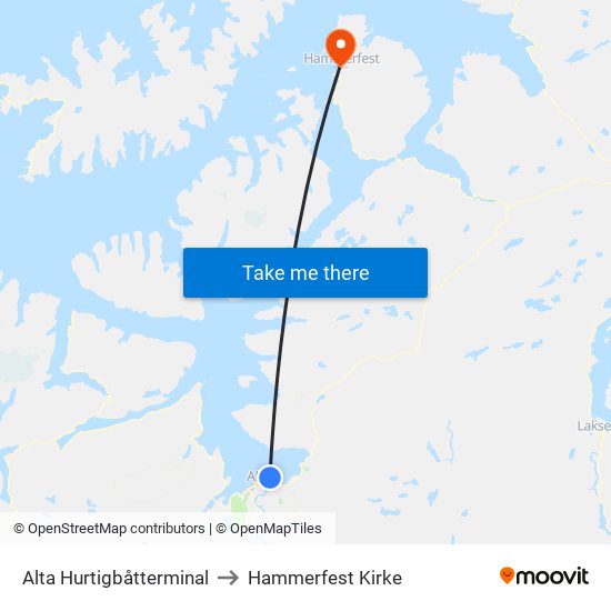 Alta Hurtigbåtterminal to Hammerfest Kirke map