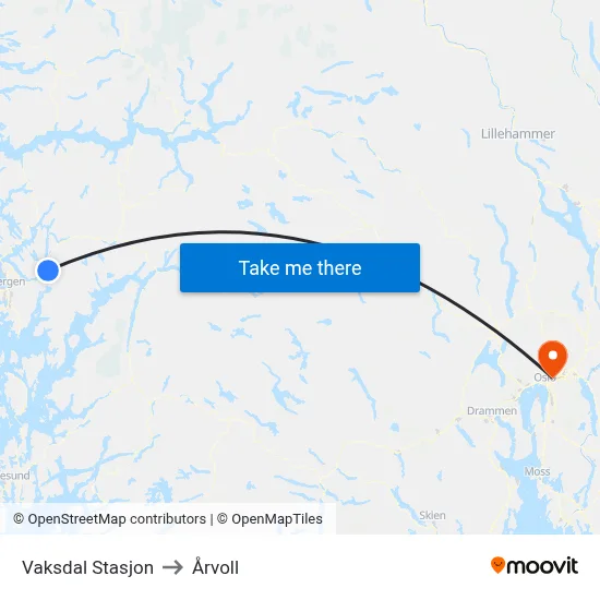 Vaksdal Stasjon to Årvoll map