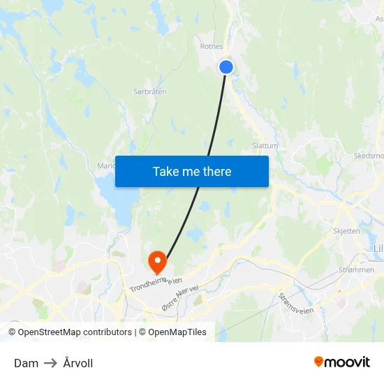Dam to Årvoll map