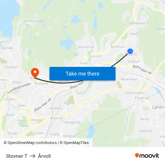 Stovner T to Årvoll map