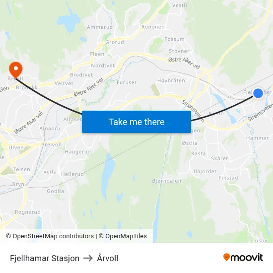 Fjellhamar Stasjon to Årvoll map