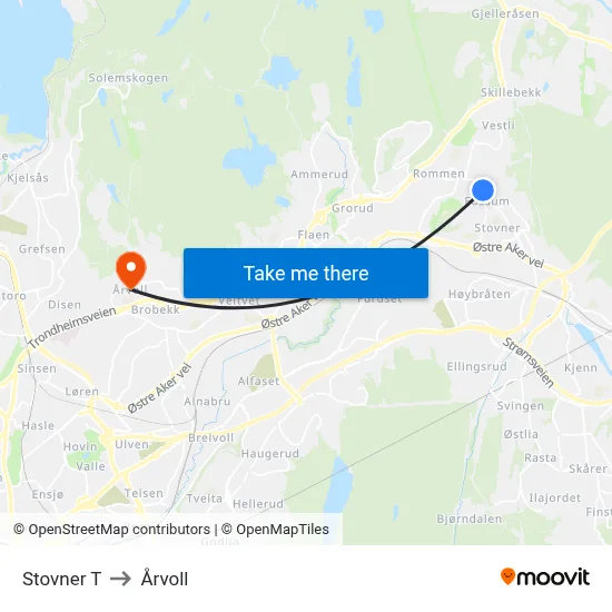 Stovner T to Årvoll map
