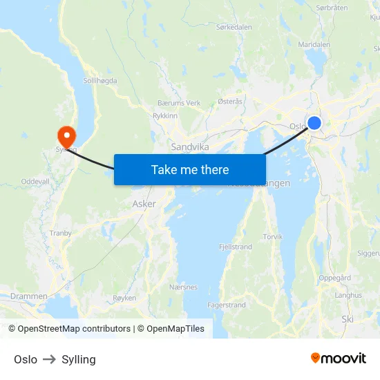 Oslo to Sylling map