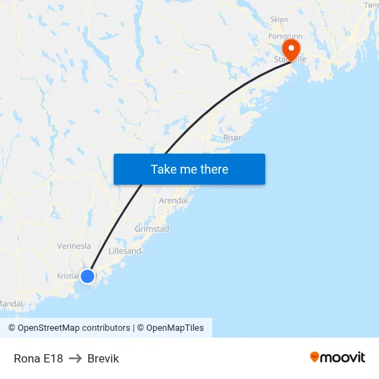 Rona E18 to Brevik map