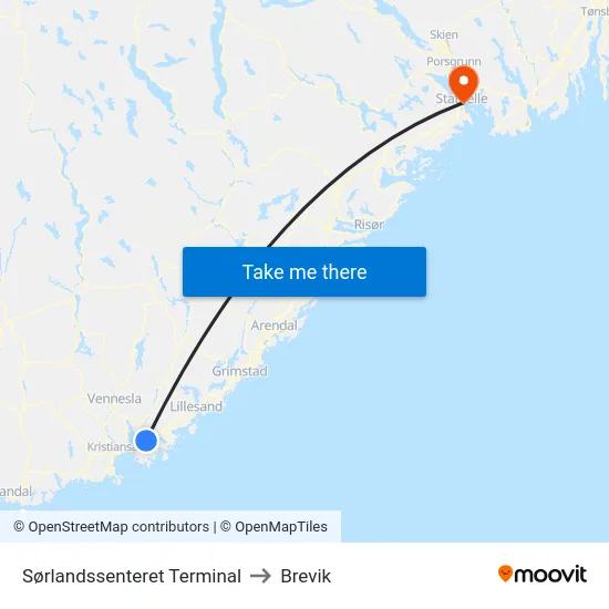 Sørlandssenteret Terminal to Brevik map