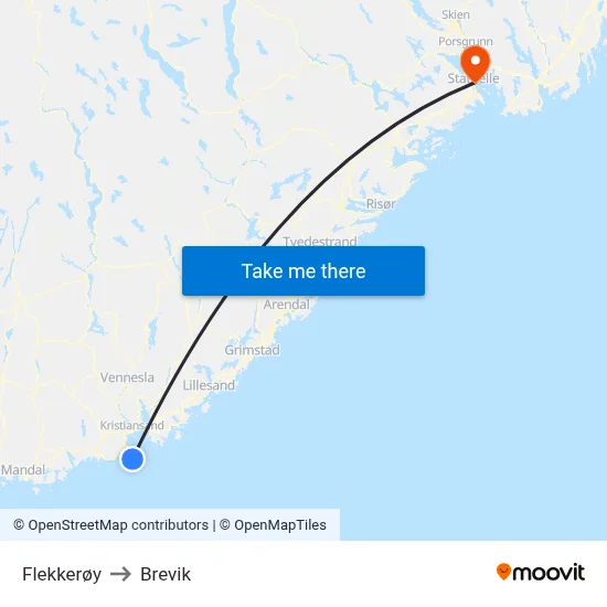 Flekkerøy to Brevik map
