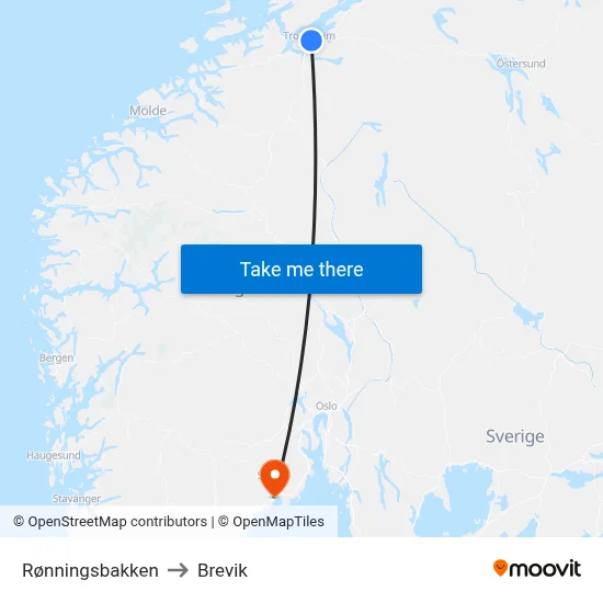 Rønningsbakken to Brevik map