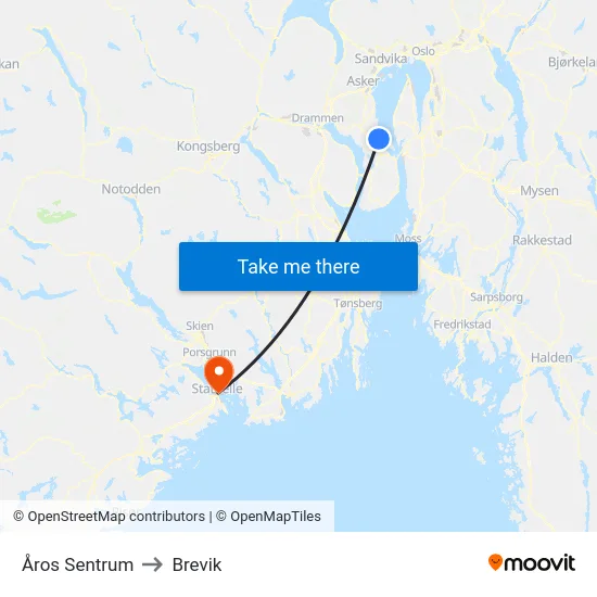 Åros Sentrum to Brevik map
