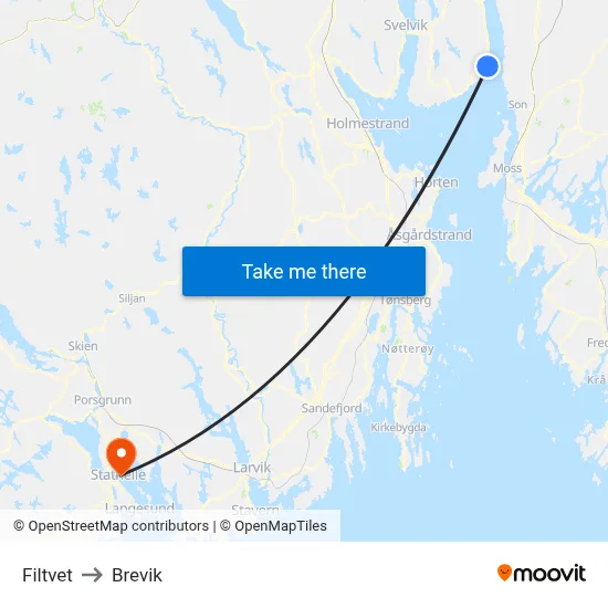 Filtvet to Brevik map