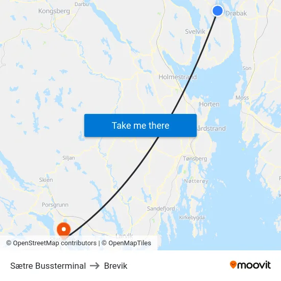 Sætre Bussterminal to Brevik map
