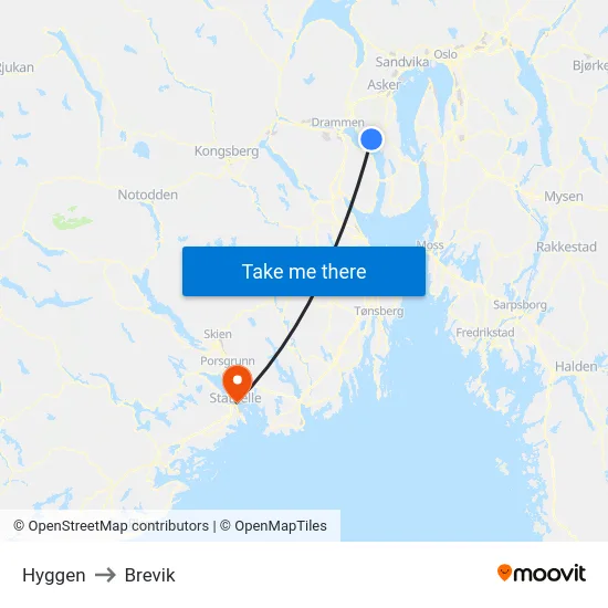 Hyggen to Brevik map
