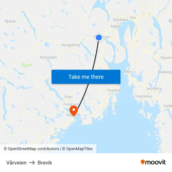 Vårveien to Brevik map