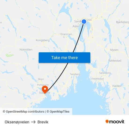 Oksenøyveien to Brevik map