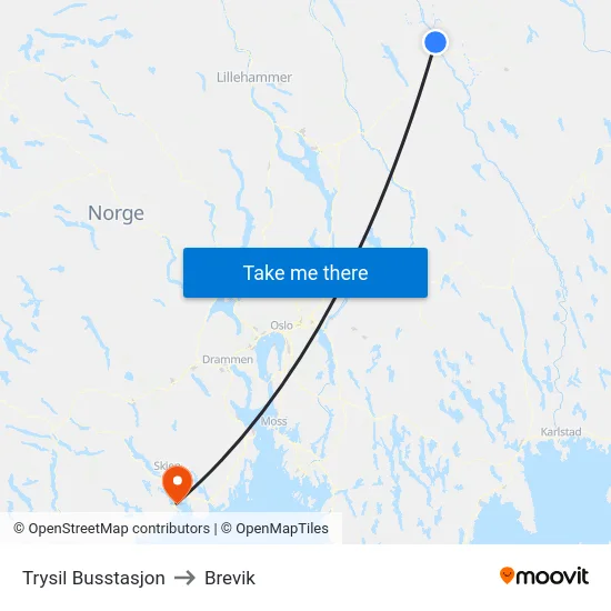 Trysil Busstasjon to Brevik map