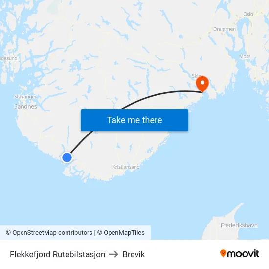 Flekkefjord Rutebilstasjon to Brevik map