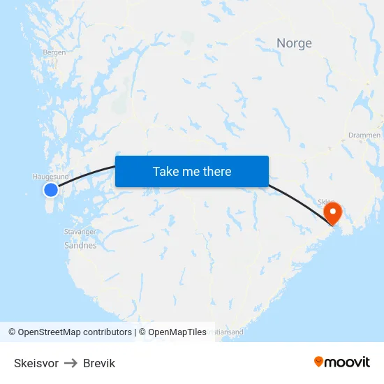 Skeisvor to Brevik map