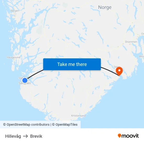 Hillevåg to Brevik map