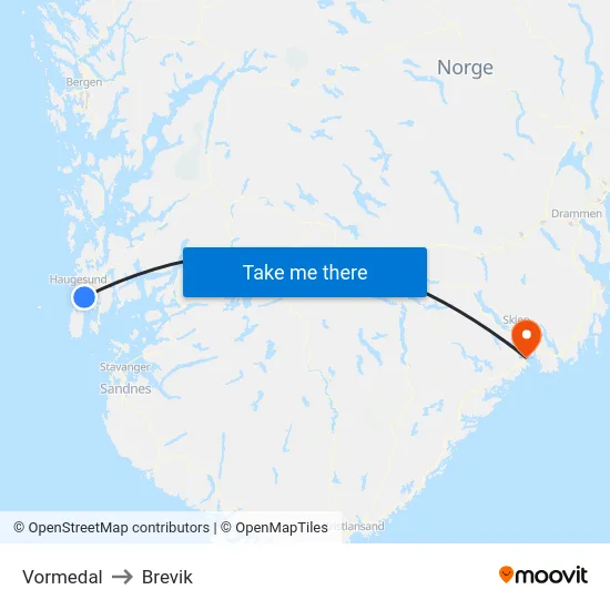 Vormedal to Brevik map