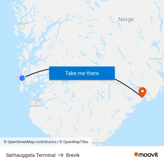 Sørhauggata Terminal to Brevik map