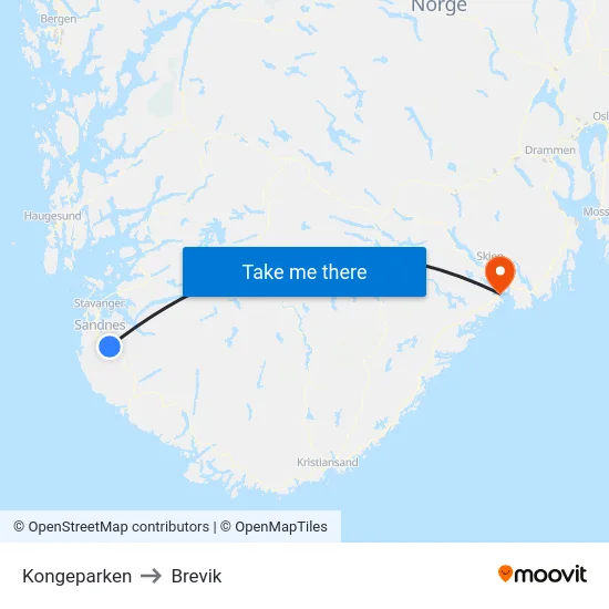 Kongeparken to Brevik map