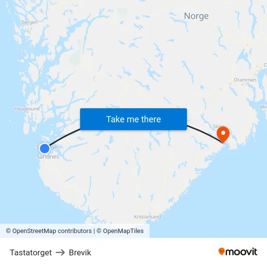 Tastatorget to Brevik map