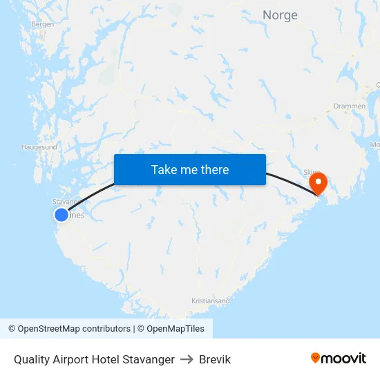 Quality Airport Hotel Stavanger to Brevik map