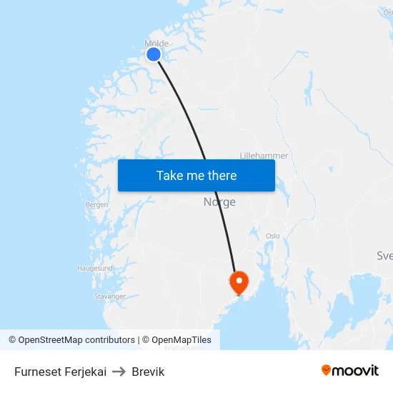 Furneset Ferjekai to Brevik map