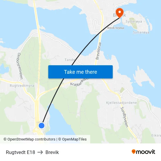 Rugtvedt E18 to Brevik map
