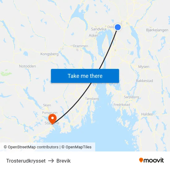 Trosterudkrysset to Brevik map